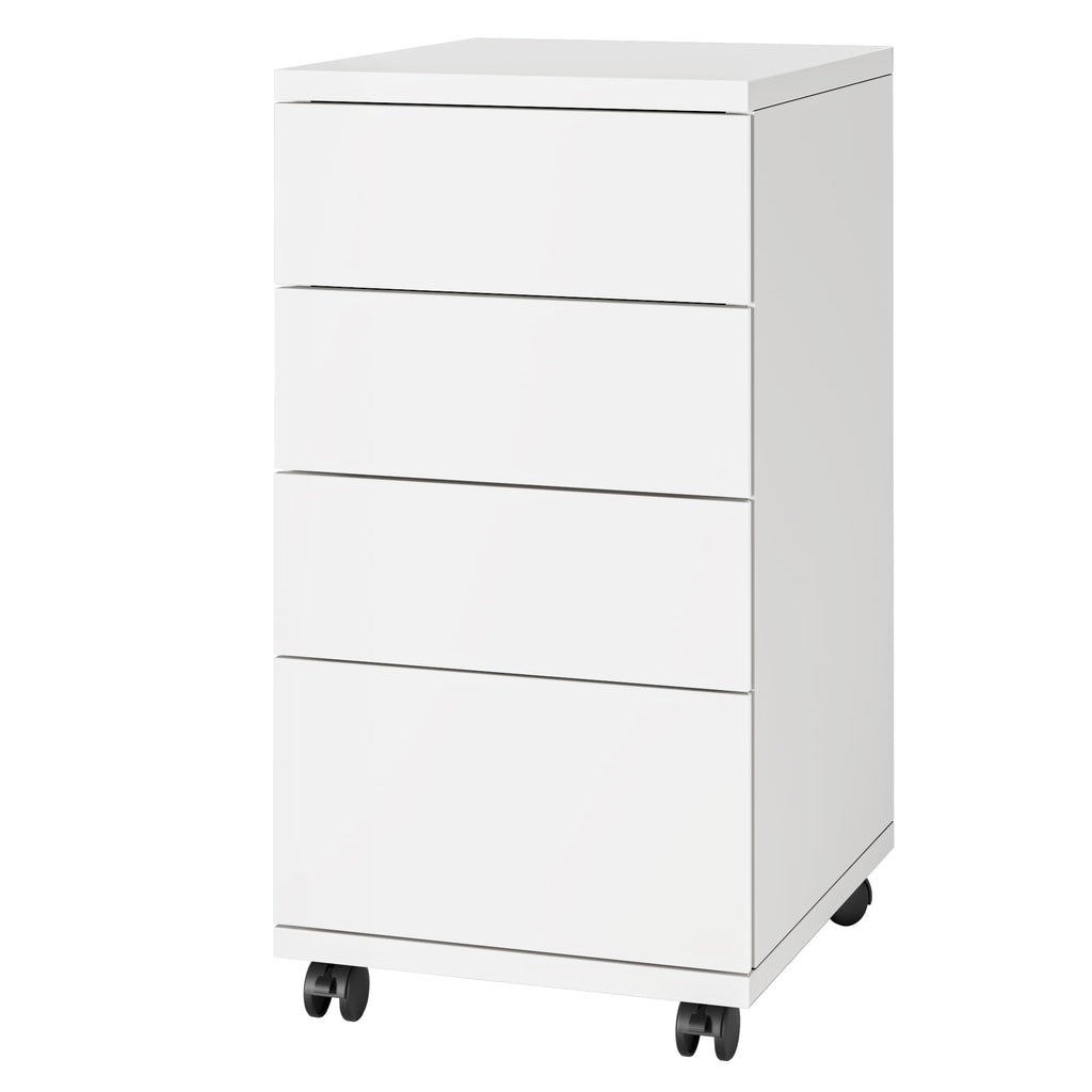 White 4 Drawer Wood Storage Cabinet with Wheels X791