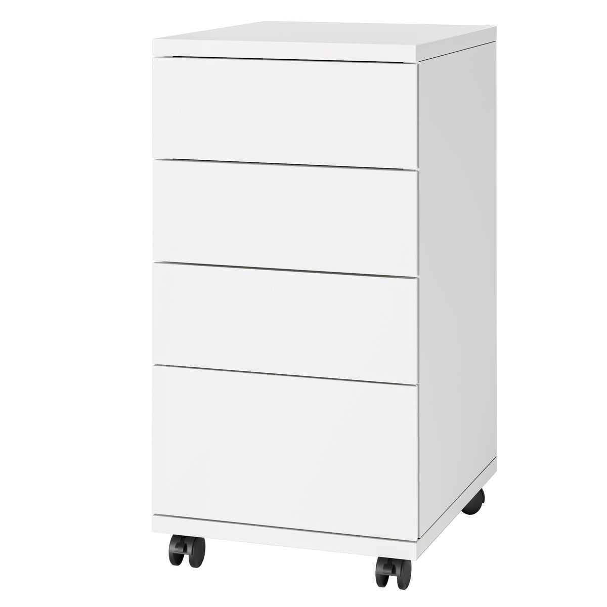 White 4 Drawer Wood Storage Cabinet with Wheels X791