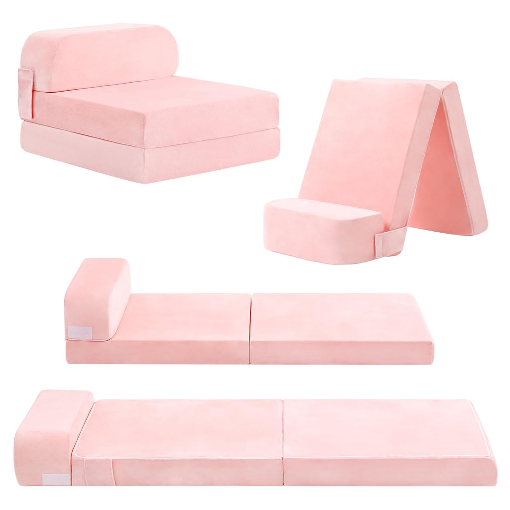 Pink Folding Sofa Bed with Removable Cover Y684441
