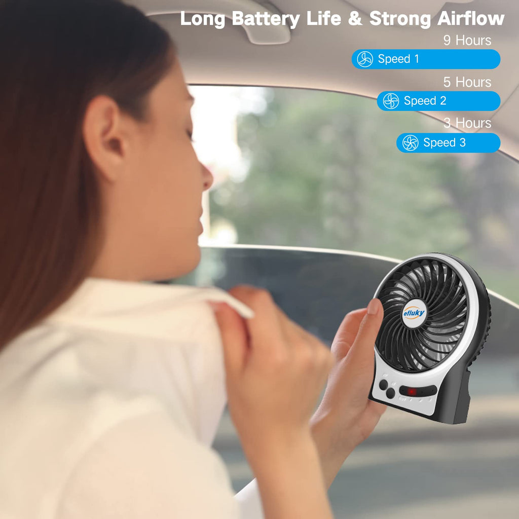 4.9-Inch Mini Desk Fan, 3 Speeds, Rechargeable USB Powered with LED Light, Black H842