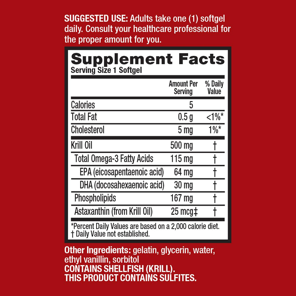 500mg Omega-3 Krill Oil Softgels 80 Count 2 Pack B933