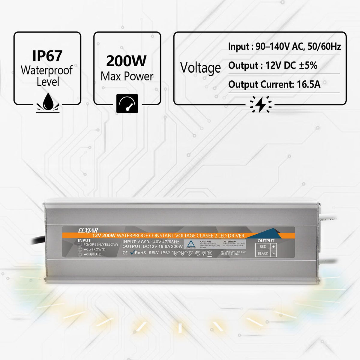 200W 12V IP67 LED Power Supply Driver F624