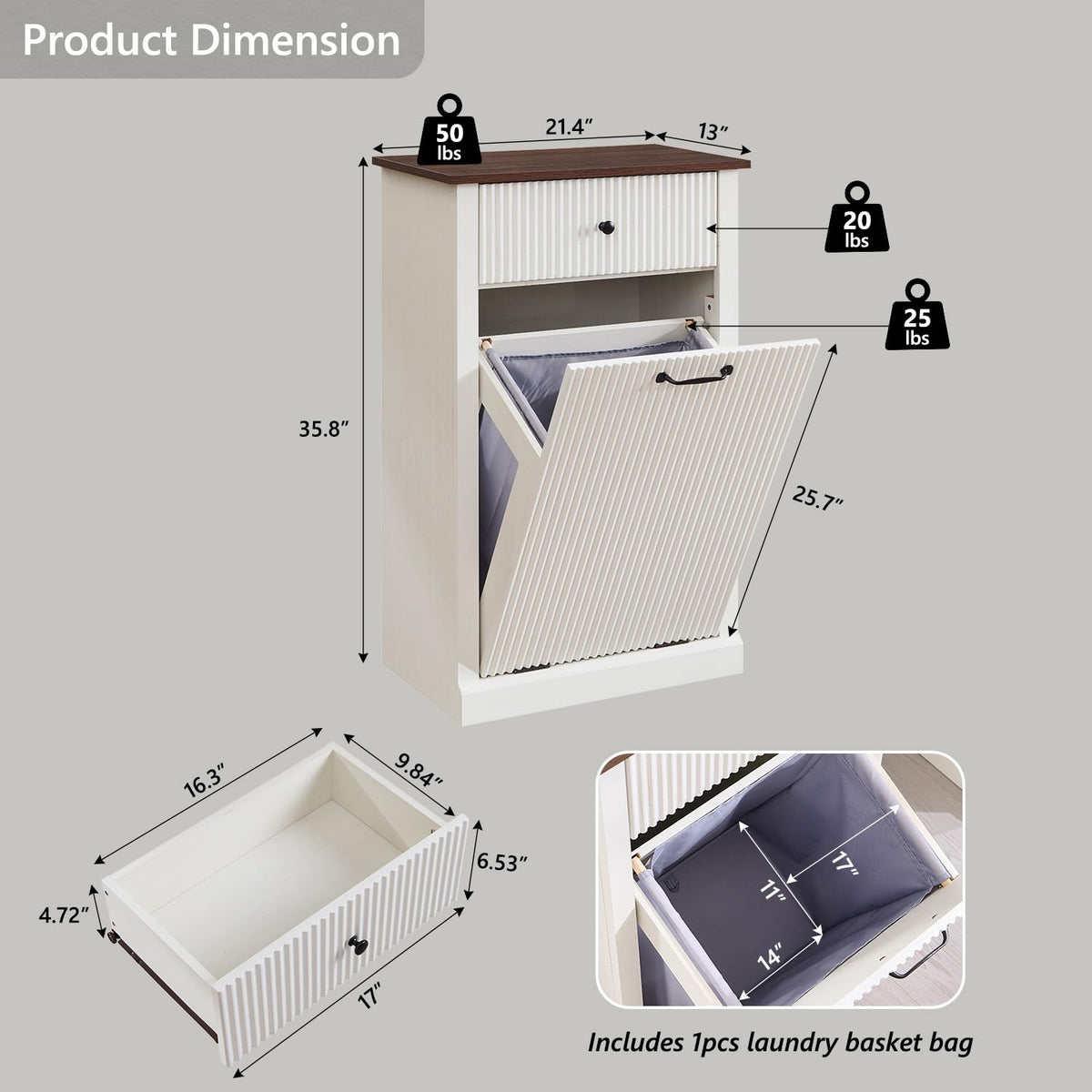 White Tilt Out Laundry Hamper Cabinet Y1102