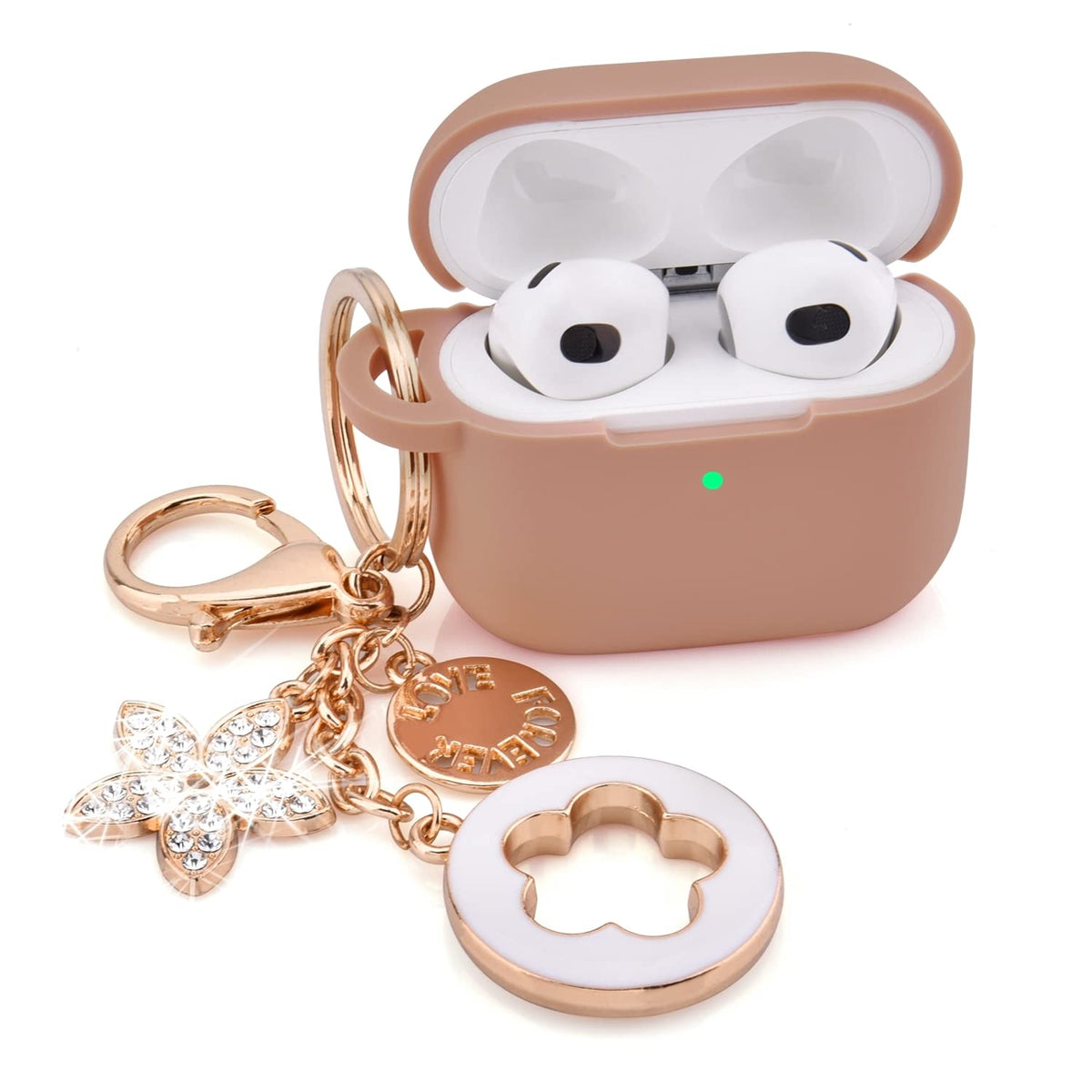 Pink Silicone Earbuds Case with Keychain U50989