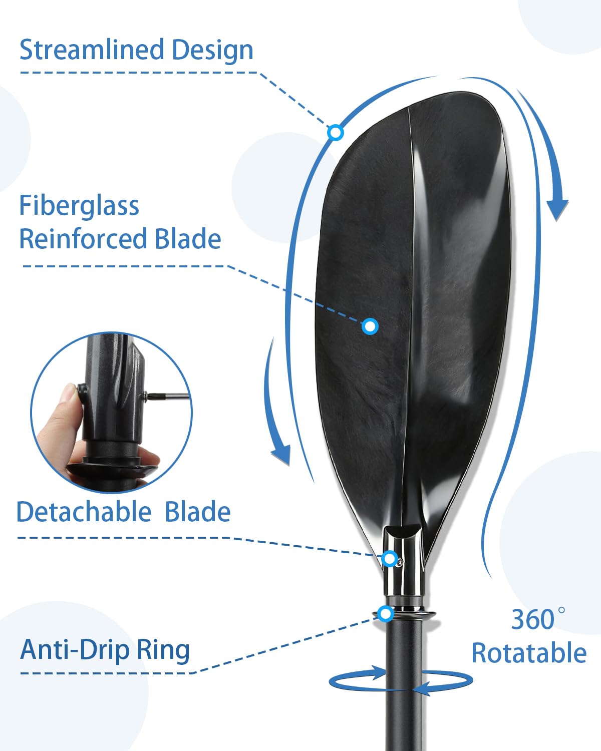 Adjustable Telescopic Kayak Paddle Stainless Steel Shaft Fiberglass Blades O190