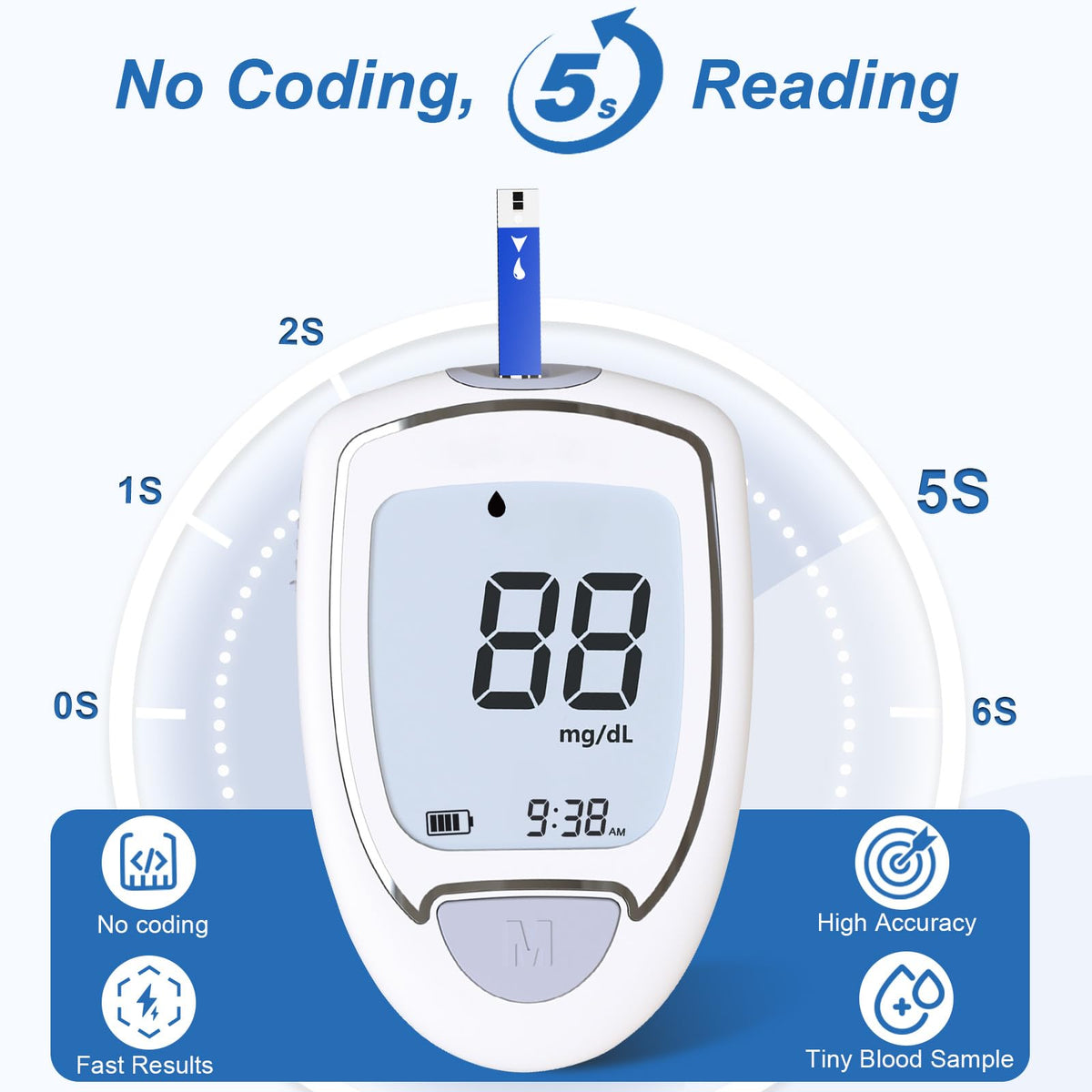 Blood Glucose Monitor Kit with 50 Test Strips & 50 Lancets W1766