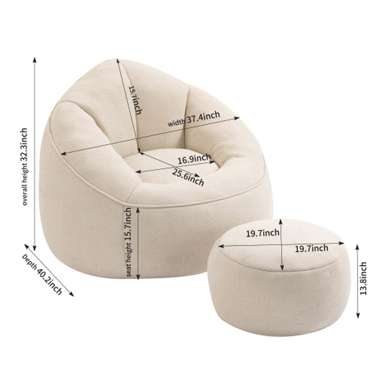 Yellow Memory Foam Bean Bag Chair with Footrest U6523