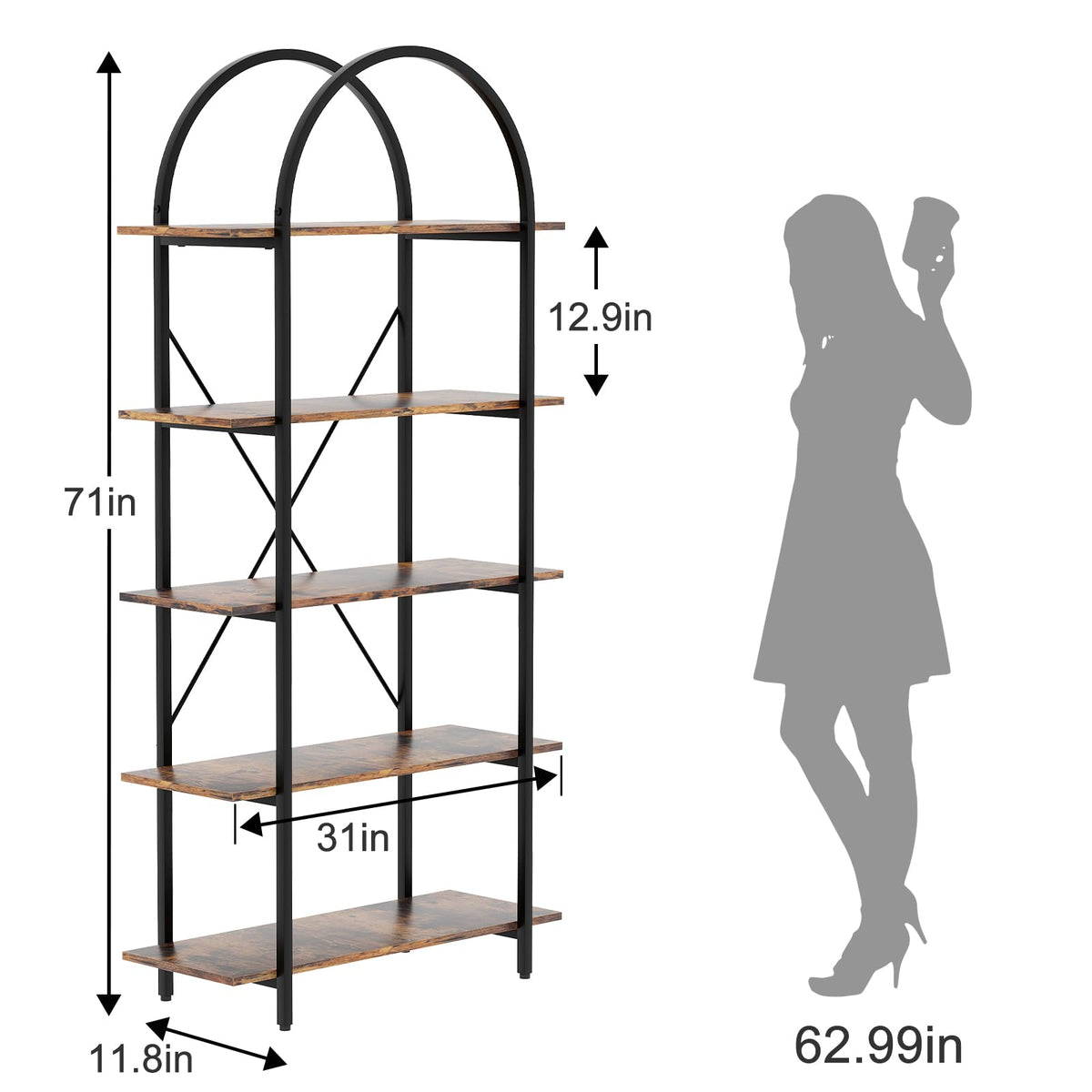 5 Tier Arched Bookshelf C75455