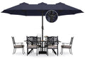 15FT Double-Sided Rectangle Patio Umbrella with Base Navy Blue Q54802