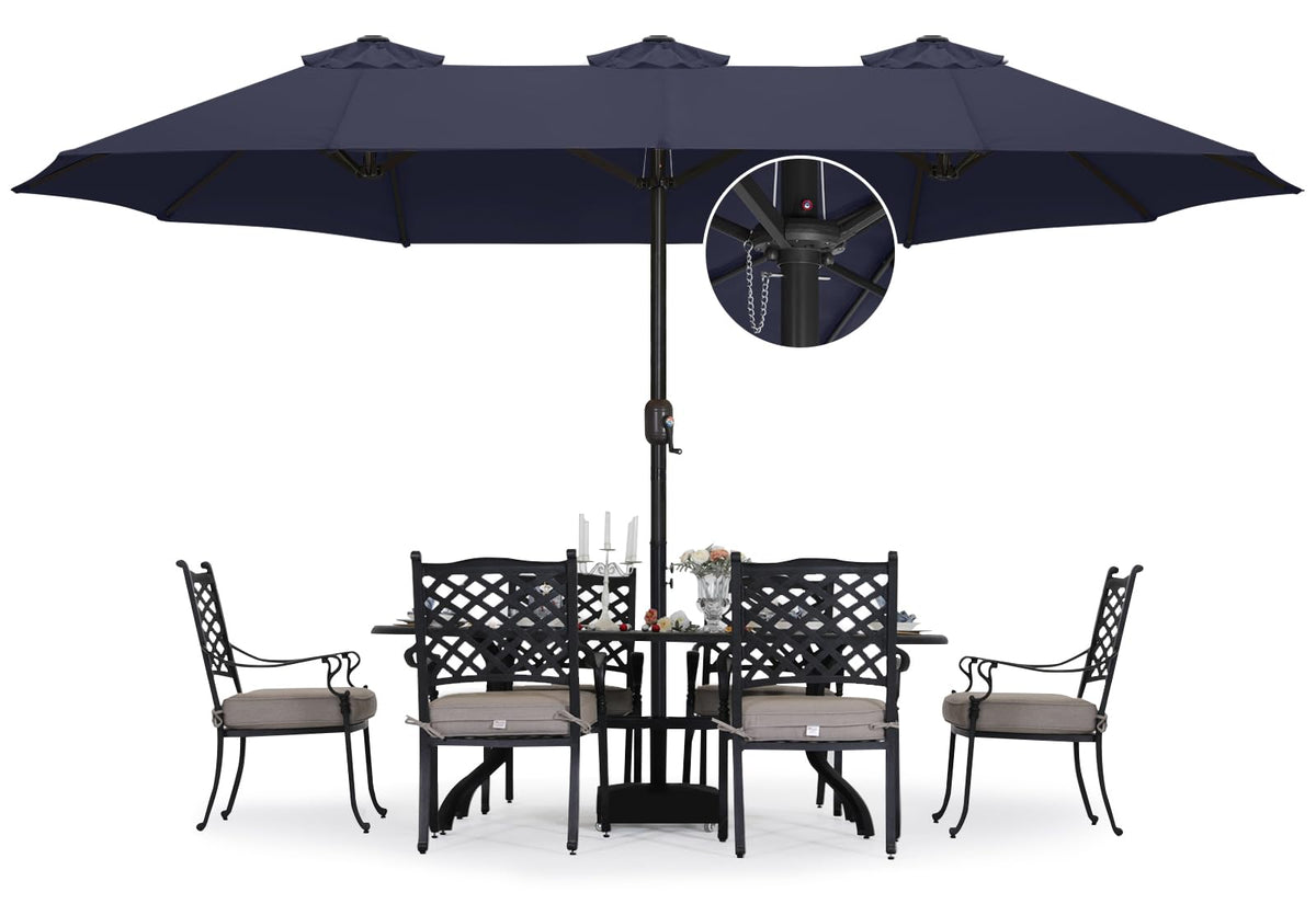15FT Double-Sided Rectangle Patio Umbrella with Base Navy Blue Q54802