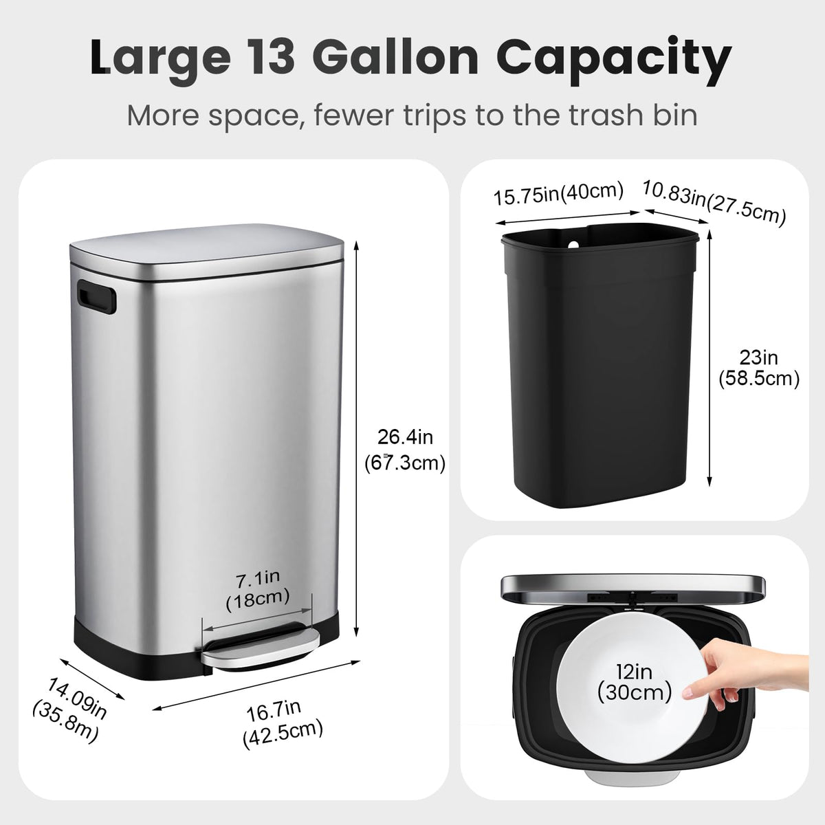 13.2 Gallon Stainless Steel Step Trash Can with Lid G5051