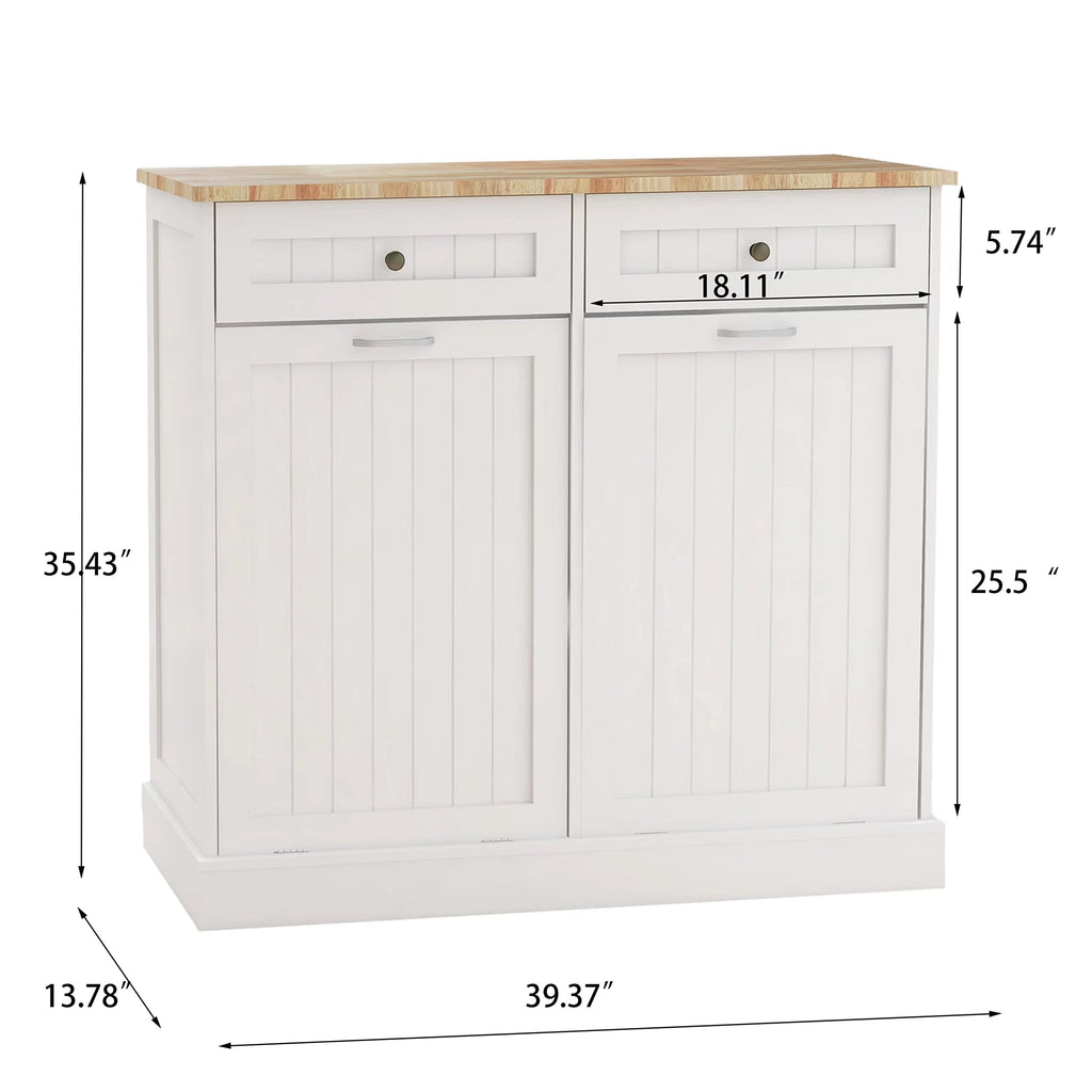 White 20 Gallon Wooden Tilt Out Trash and Recycling Cabinet B304