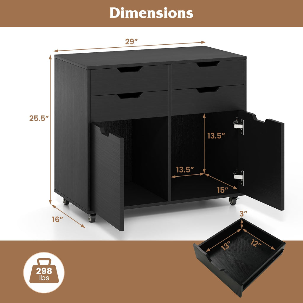 Black 4-Drawer Rolling File Cabinet M6199
