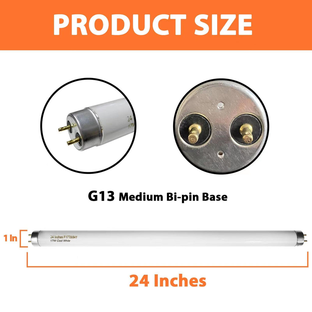 8 Pack 24 inch 17 Watts T8 Fluorescent Tube Light 4100K Cool White Y571