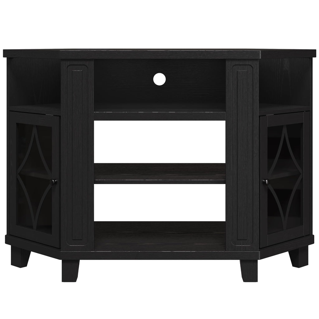 Corner TV Stand up to 55 Inch with Storage Wood Media Console Cabinet Satin Black J570