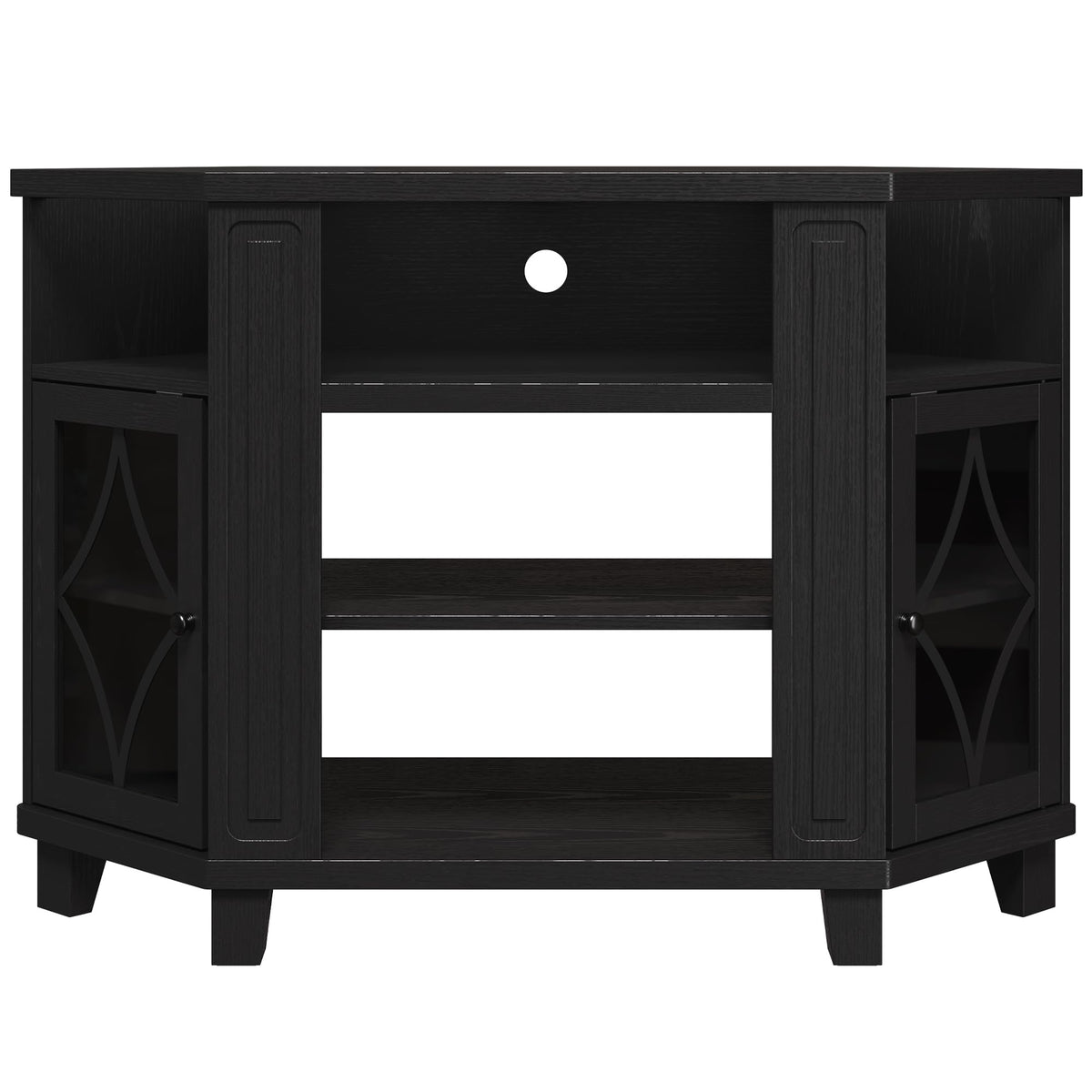 Corner TV Stand up to 55 Inch with Storage Wood Media Console Cabinet Satin Black J570