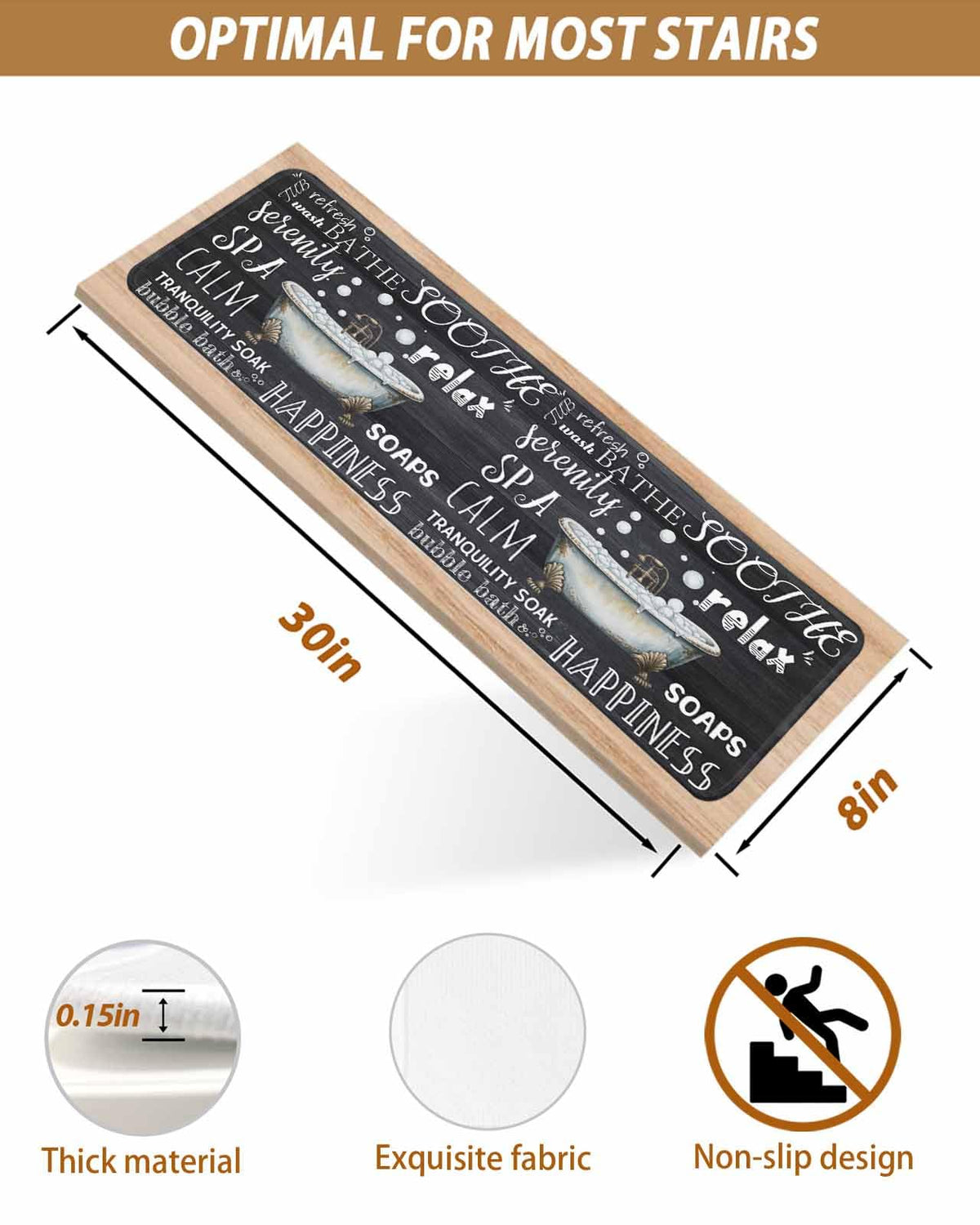Black Vintage Art Non Slip Carpet Stair Treads 10 Pack 8x30 inch N181806