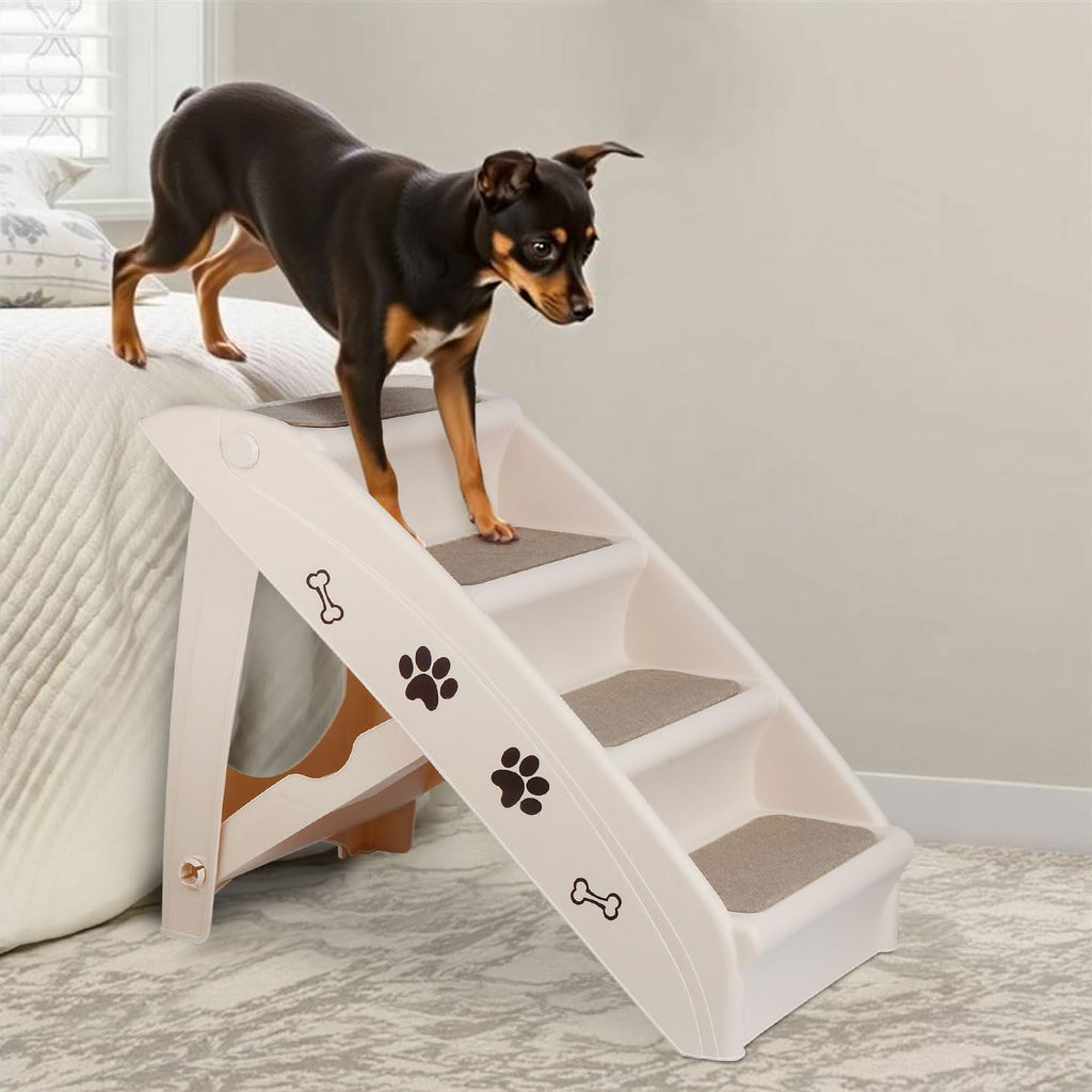 Tan 4-Step Non-Slip Foldable Pet Steps B14922