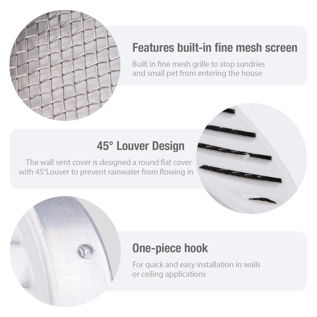 Round Aluminum Louver with Debris Screen, 2 Inches, White, 6-Pack B161