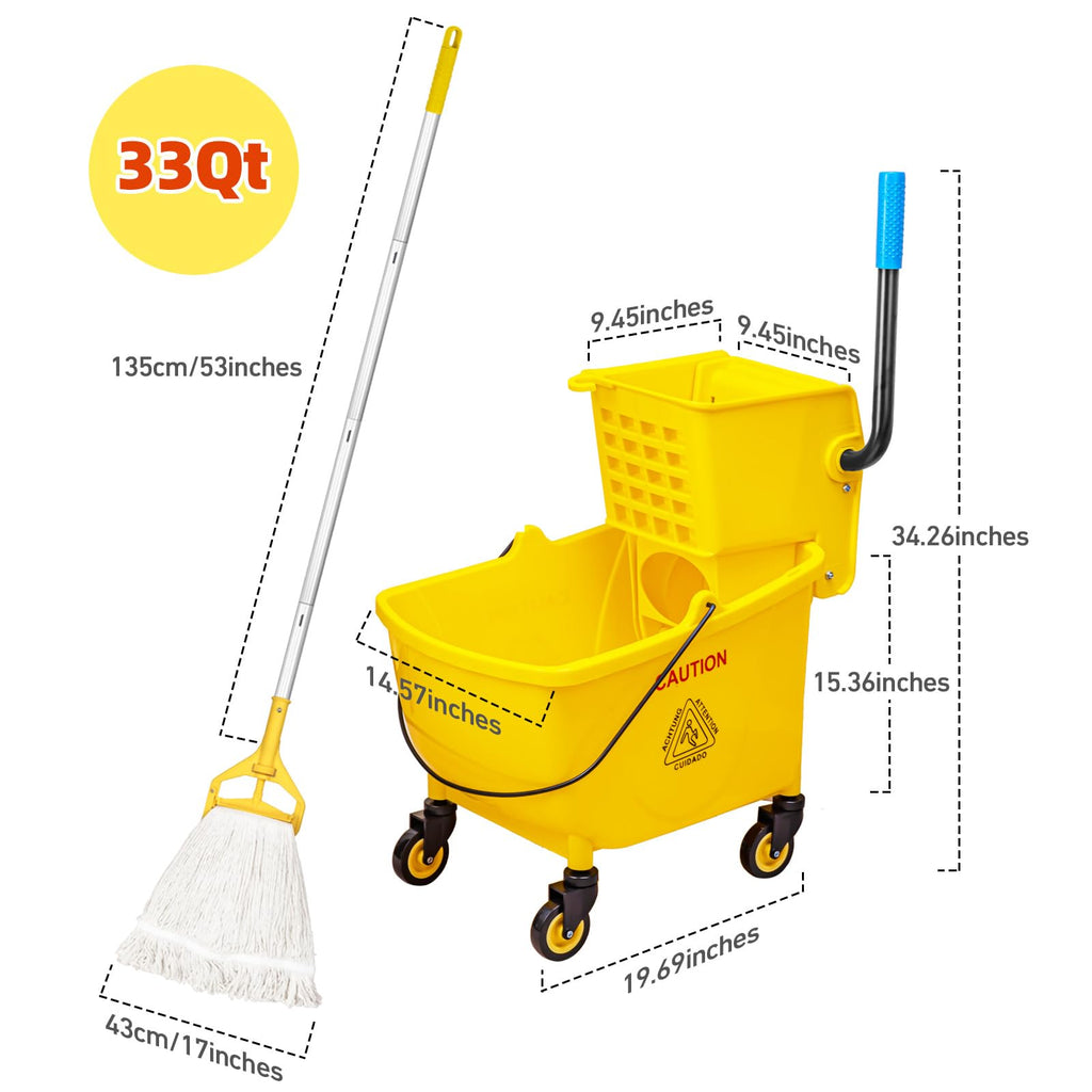 33 Qt Mop Bucket with Side-Press Wringer and Cotton Mop O63290