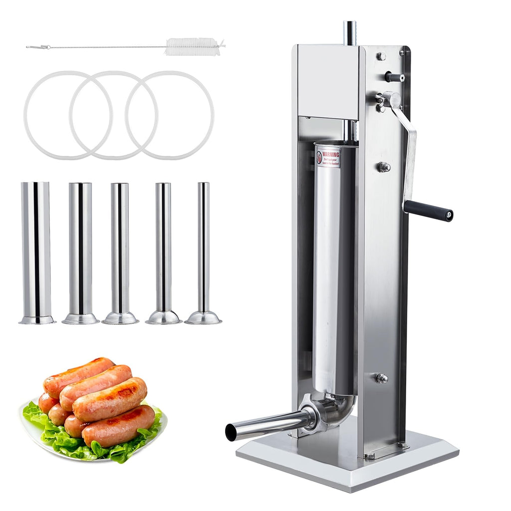 Manual 15LBS Stainless Steel Sausage Stuffer with 5 Stuffing Tubes A5081