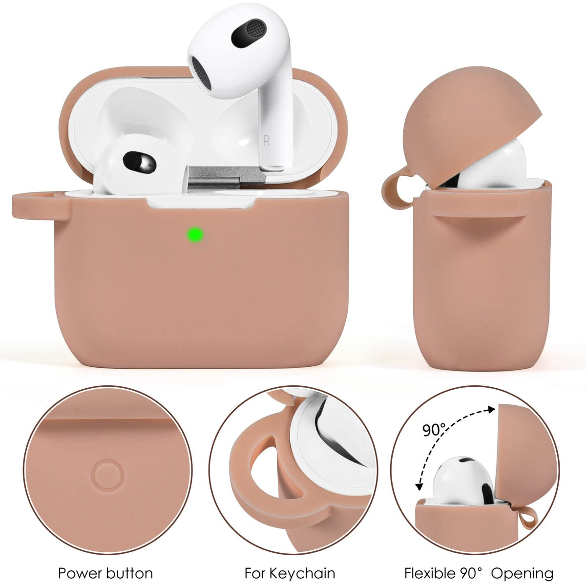 Pink Silicone Earbuds Case with Keychain U50989