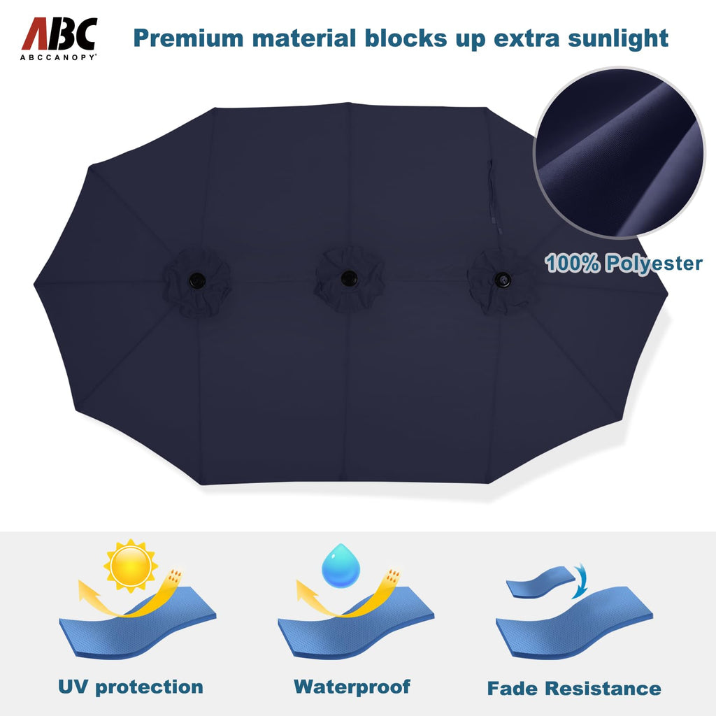 15FT Double-Sided Rectangle Patio Umbrella with Base Navy Blue Q54802