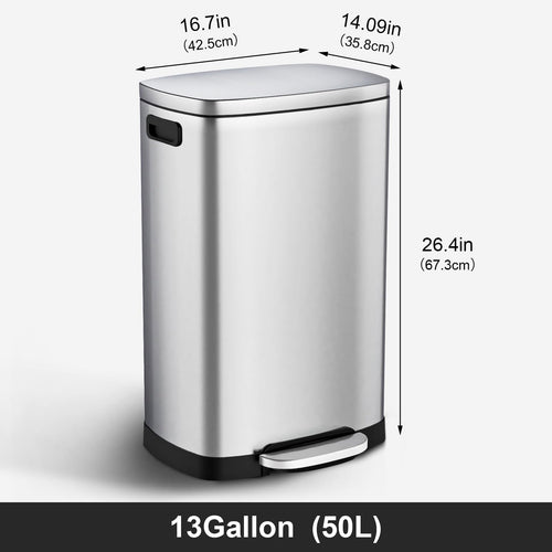 13.2 Gallon Stainless Steel Step Trash Can with Lid G5051