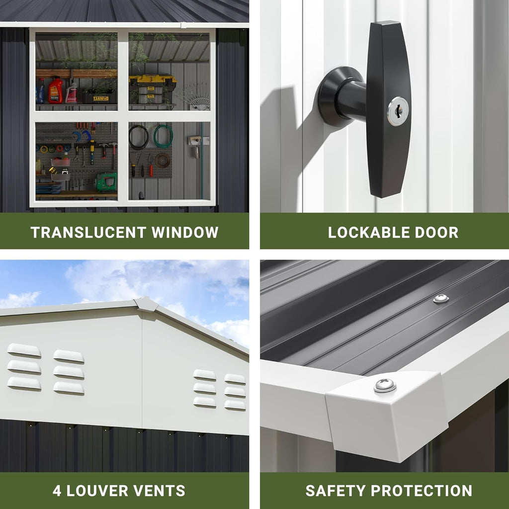 10X14 FT Metal Outdoor Storage Shed with Window, Black D6509