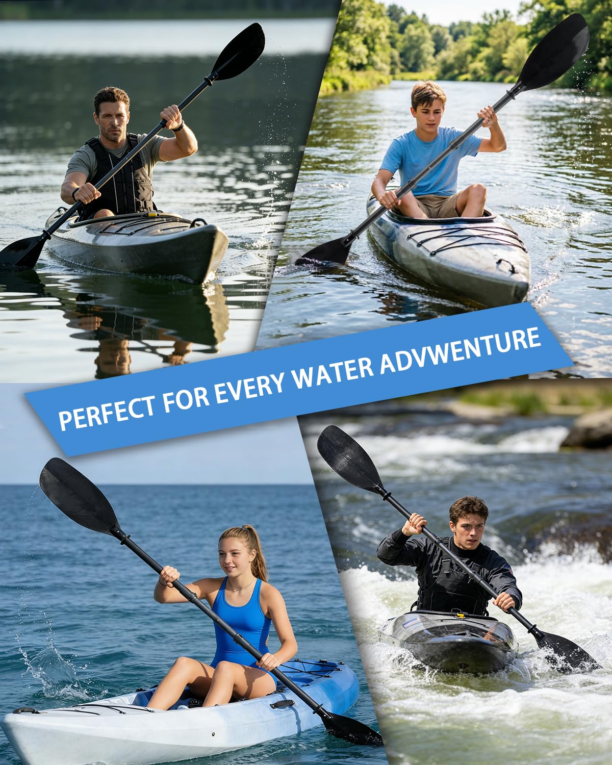 Adjustable Telescopic Kayak Paddle Stainless Steel Shaft Fiberglass Blades O190