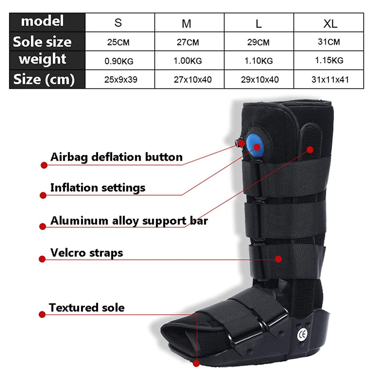 Pneumatic Walking Boot with Air Pump Gray M B142