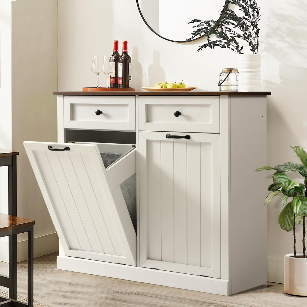Double Laundry Hamper Cabinet with 2 Drawer N2580