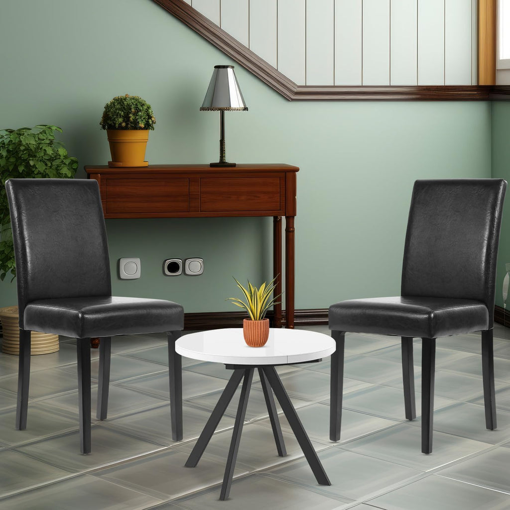 Black Set of 4 PU Leather Upholstered Dining Chairs with Solid Wood Legs T838662