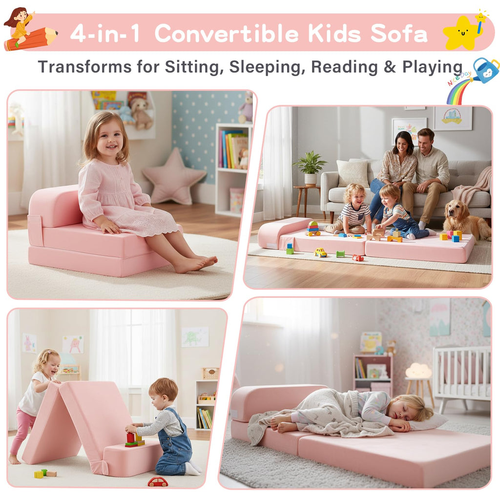 Pink Folding Sofa Bed with Removable Cover Y684441