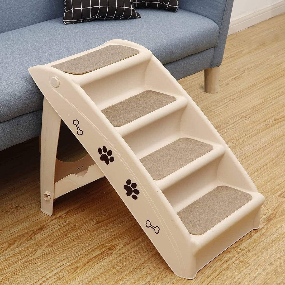 Tan 4-Step Non-Slip Foldable Pet Steps B14922