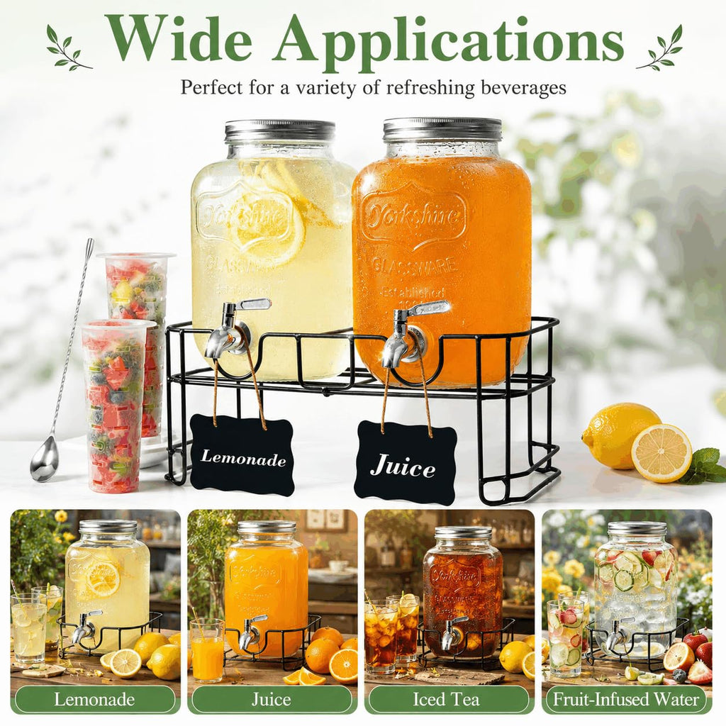 2-Pack 1-Gallon Glass Drink Dispensers with Wire Stand N58126
