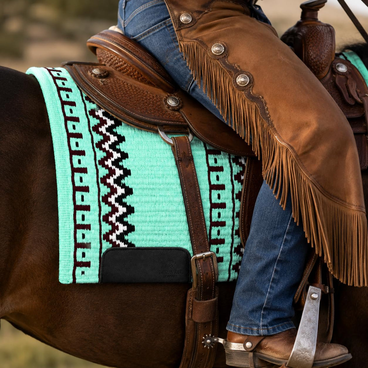 Mint Green Burgundy Tribal Horse Saddle Pad W82744