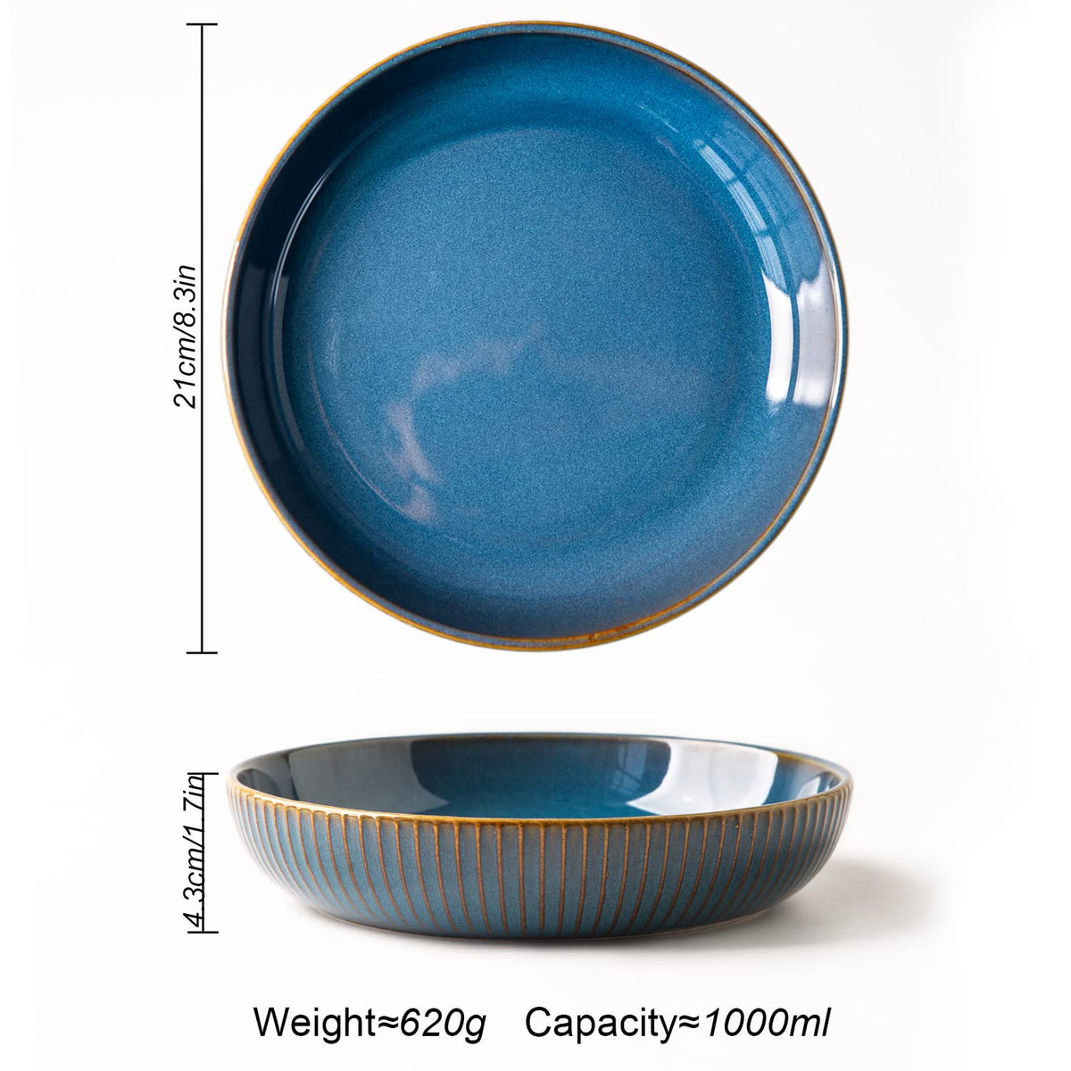 4 Pcs 35 Ounces 8.5 Inch Porcelain Pasta Bowls Blue A51364