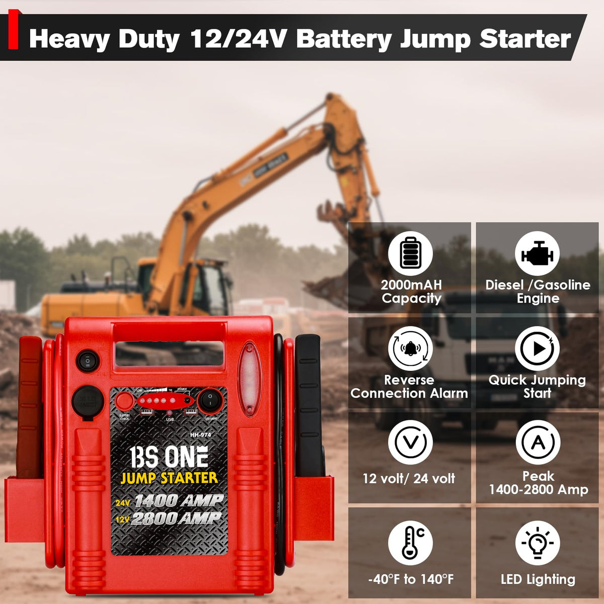 24V / 12V Heavy Duty Jump Starter with USB/DC Output and LED Light I5562