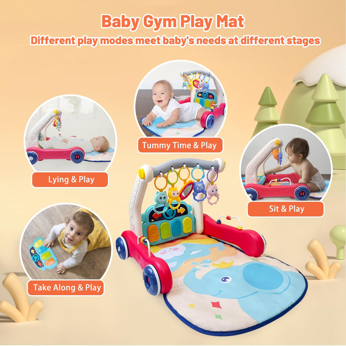 Baby Gym Play Mat & Baby Walker with Music and Light Q11212