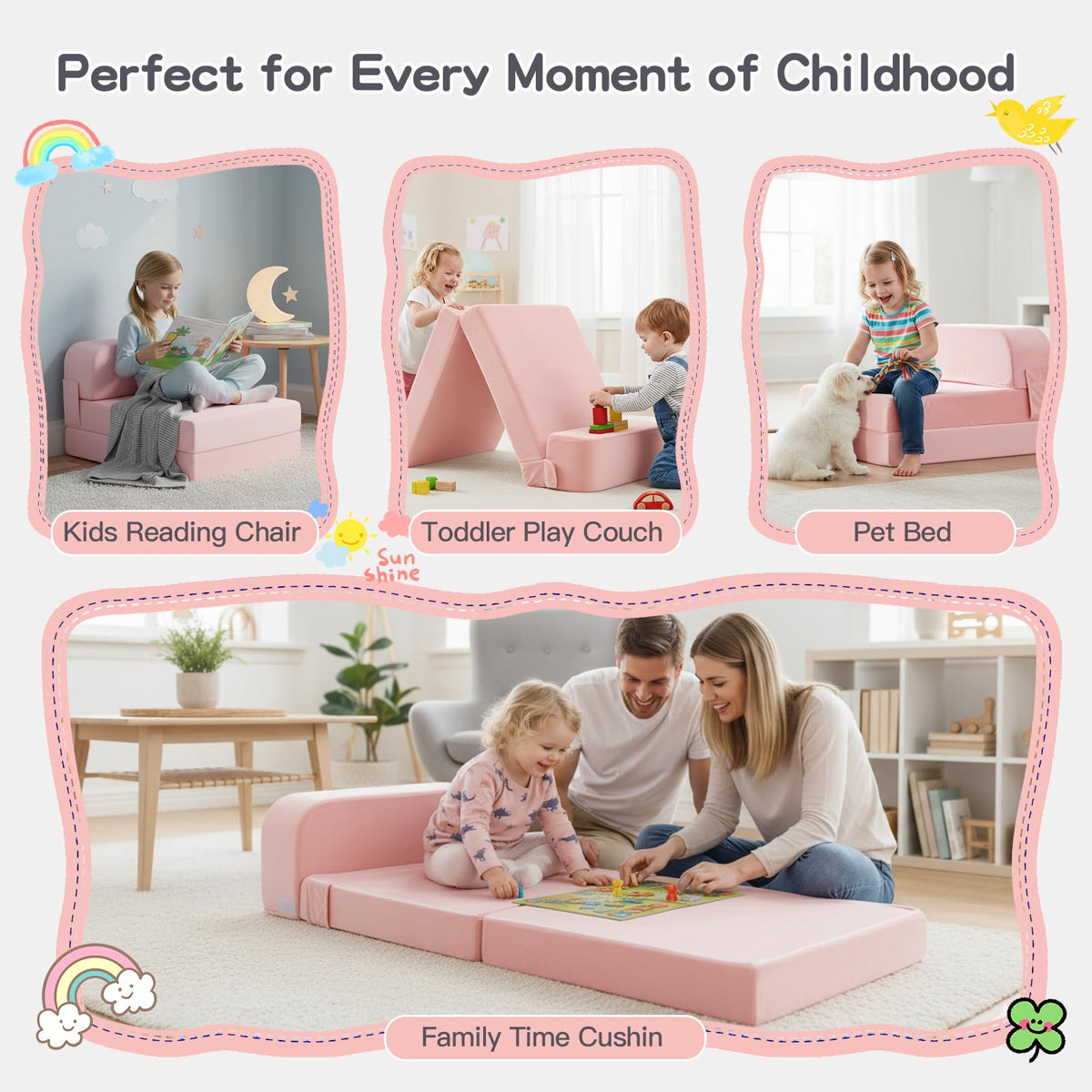 Pink Folding Sofa Bed with Removable Cover Y684441