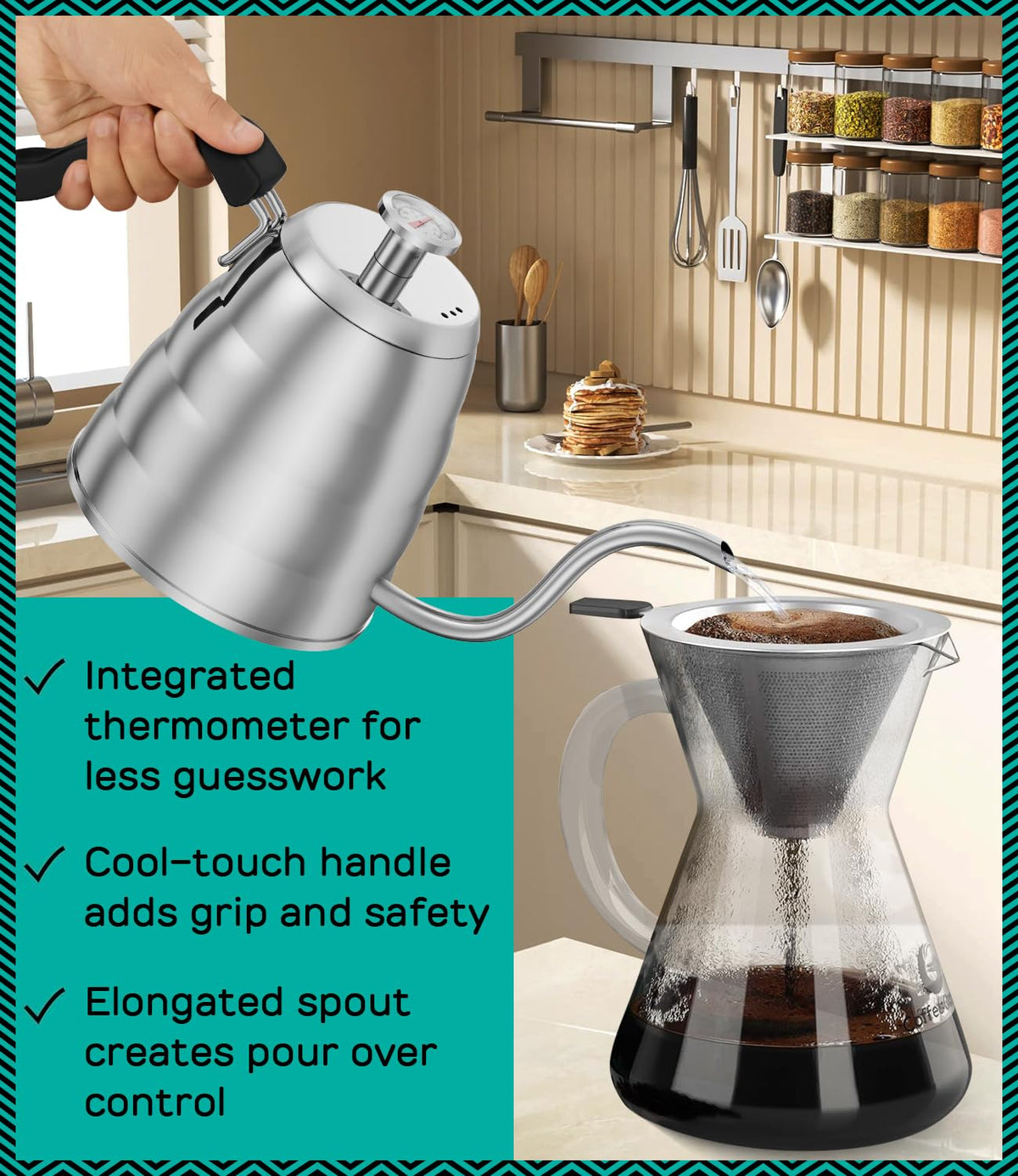 40oz Stainless Steel Gooseneck Kettle and 14oz Pour Over Coffee Maker L114