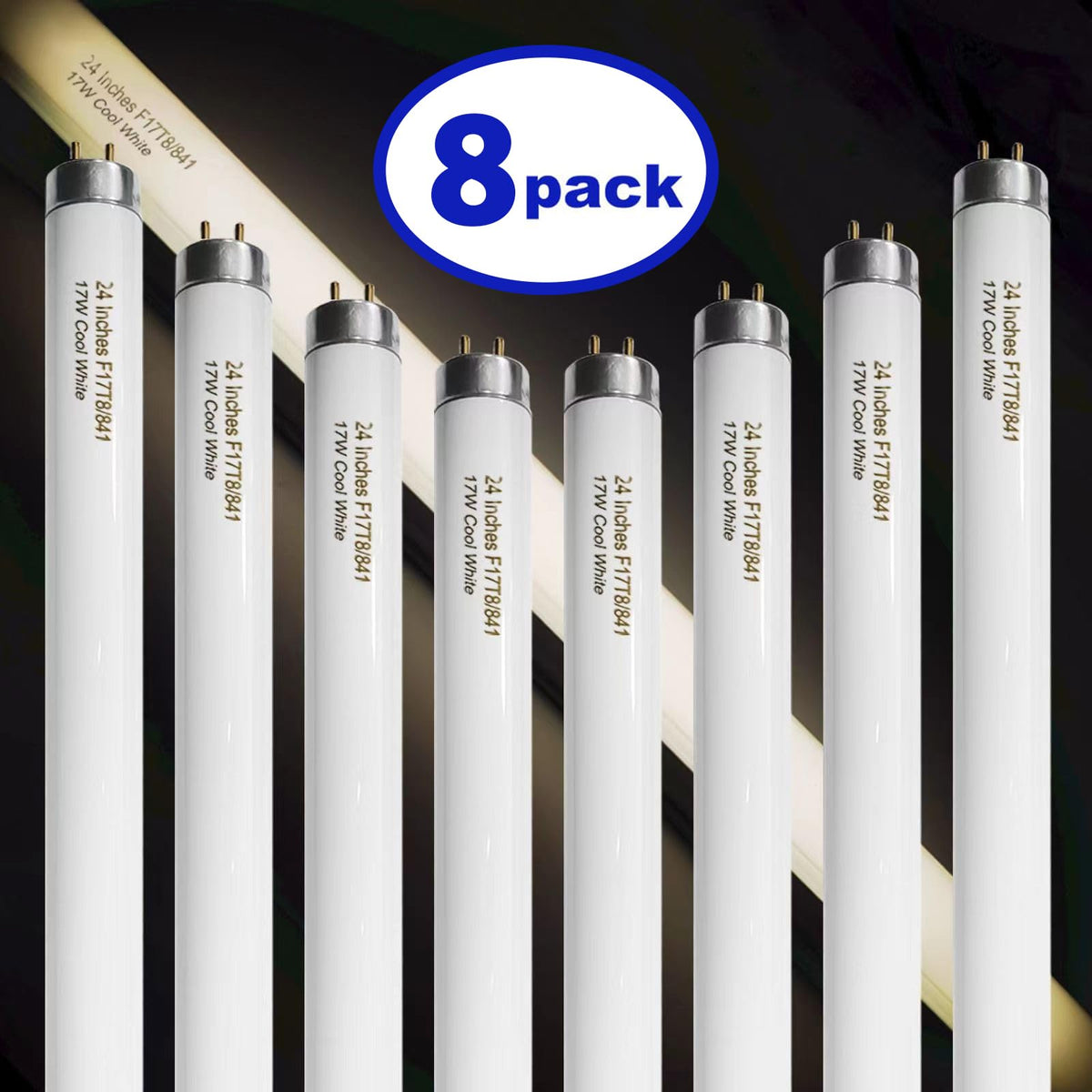 8 Pack 24 inch 17 Watts T8 Fluorescent Tube Light 4100K Cool White Y571