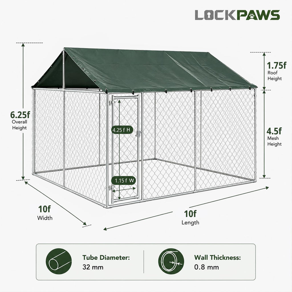 10x10FT Heavy Duty Galvanized Steel Outdoor Dog Kennel B561342