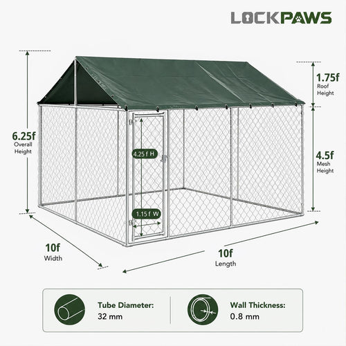 10x10FT Heavy Duty Galvanized Steel Outdoor Dog Kennel B561342