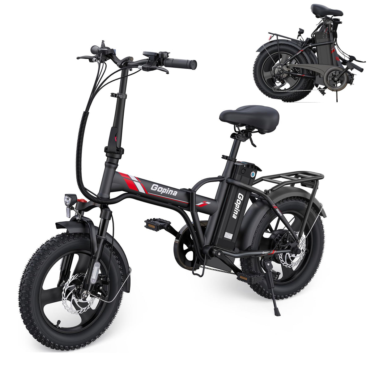 Peak 500W Step Over Electric Bicycle, 16" x 3.0 Fat Tire, 48V Removable Battery, 7 Speed B805989