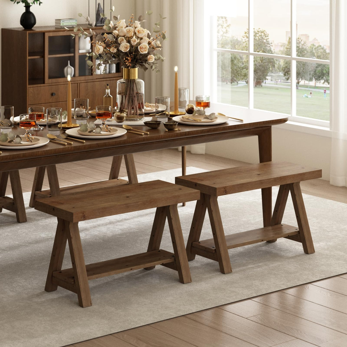 Solid Wood Bench with Shoe Storage T91008