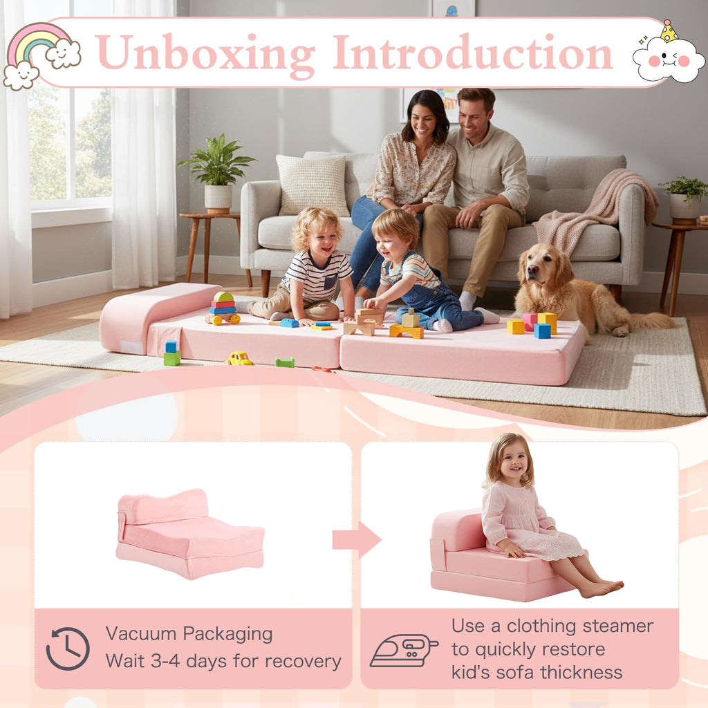 Pink Folding Sofa Bed with Removable Cover Y684441