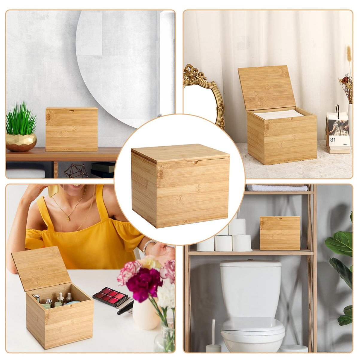 Bamboo Facial Towel Holder with Lid V530799