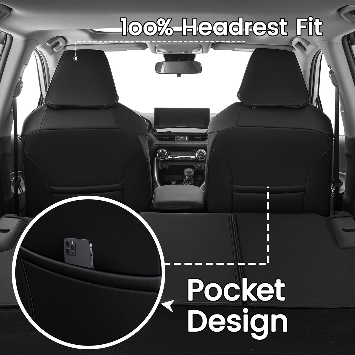 Black Leather 5 Seats Car Seat Covers Set O1639